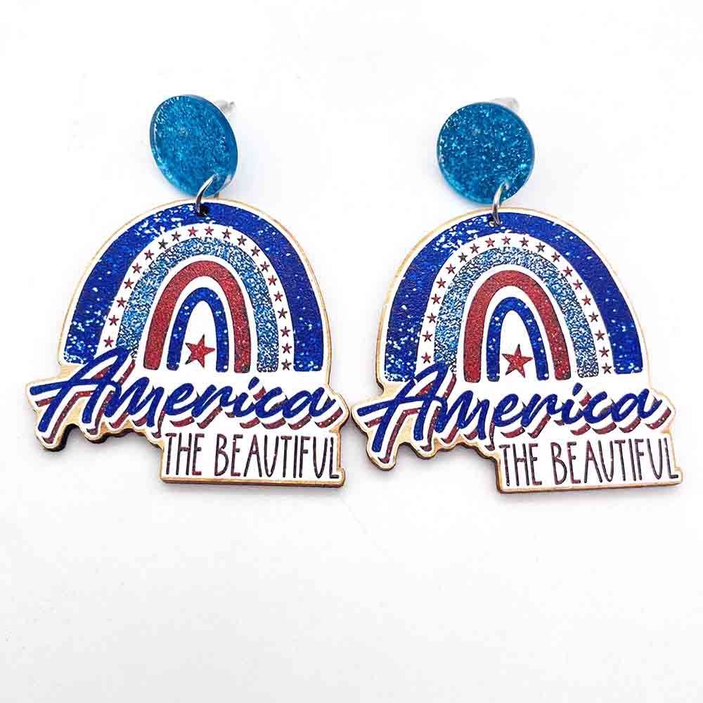 Wholesale American Independence Day Five Pointed Star Wooden Earrings ACC-ES-CY020