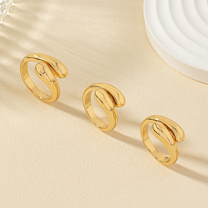 Wholesale Fashion Gold Plated Double Water Drop Ring Women' s Creative Adjustable Cross Opening Ring Set Jewelry