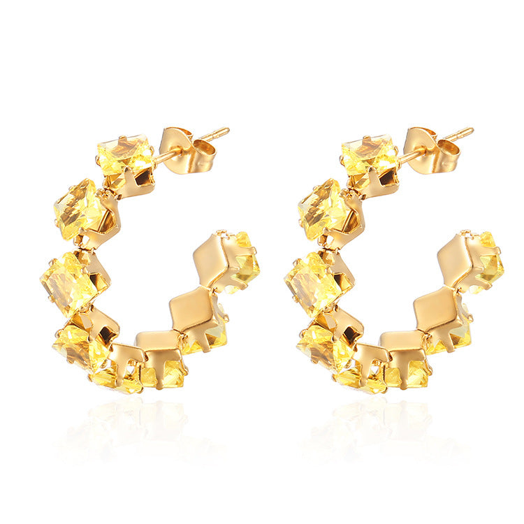 Wholesale Square Claw Zircon Earrings Stainless Steel Jewelry Accessory