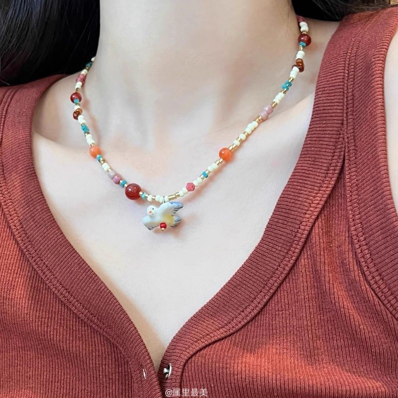 Wholesale  Colorful Natural Stone Rice Beads Necklace