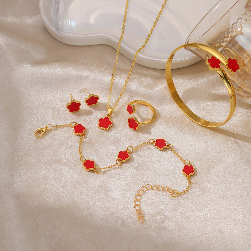 Wholesale Five Leaf Clover Lucky Flower Jewelry Set ACC-NE-YunJ009