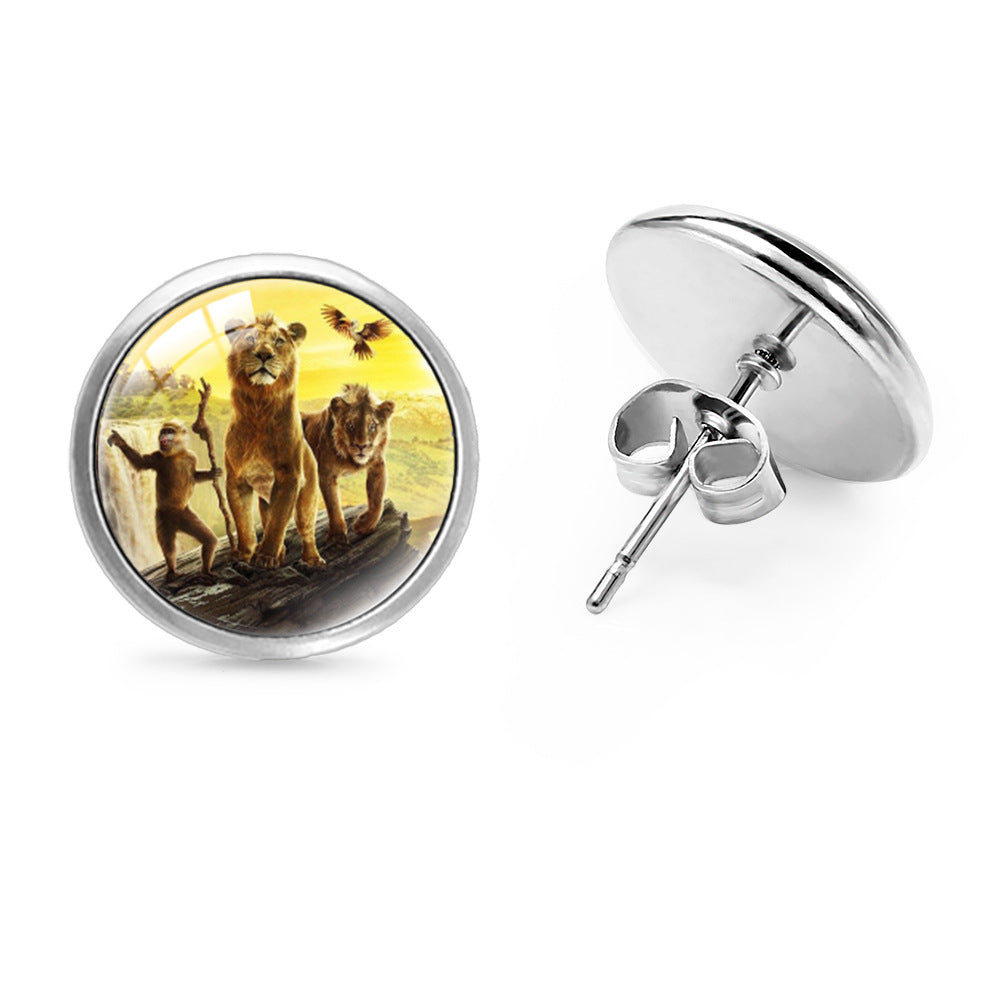 Wholesale Anime Lion Gem Round Stud Earrings