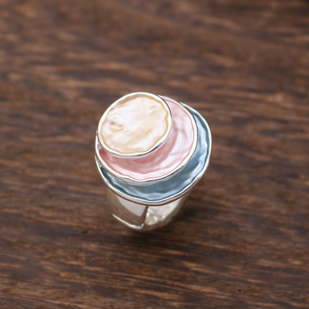 Wholesale Versatile Colorful Oil Painting Ring  Geometric Three-Layer Elastic Adjustable Ring