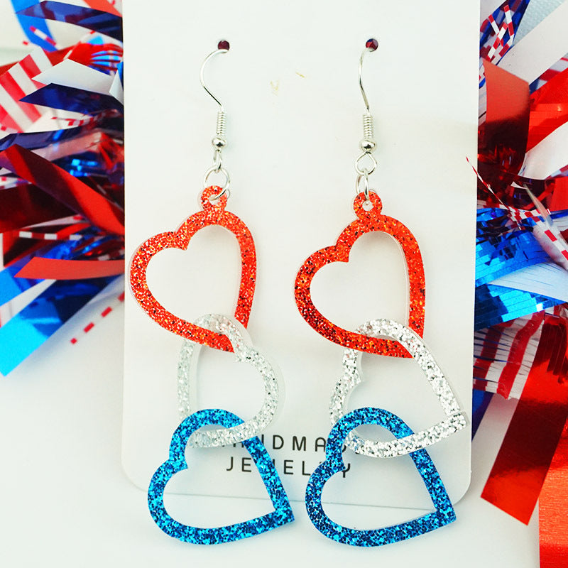 Wholesale 2 Pairs/pack American Independence Day Rotating Mirror Heart-shaped Five-pointed Star Acrylic Earrings ACC-ES-HY047