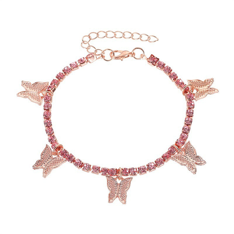 Wholesale Rhinestone Claw Chain Small Butterfly Tassel Anklet