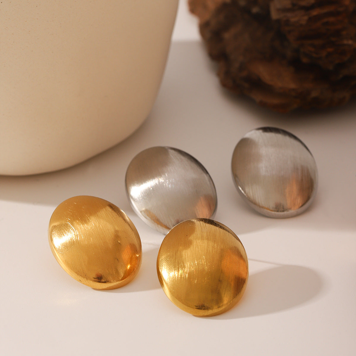 Wholesale Geometric Oval Retro Wire-drawing Stainless Steel Earrings