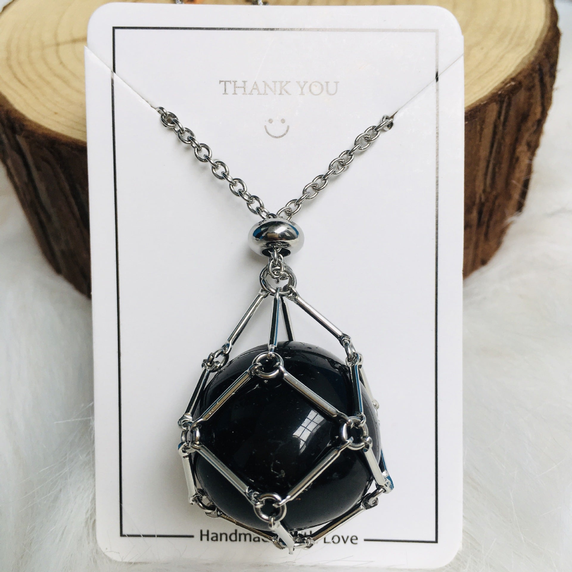 Wholesale Natural Crystal Net Bag Metal Bamboo Necklace Braided Pendant Crystal Mesh Bag ACC-NE-RongGuan009