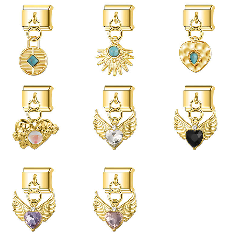 Wholesale Italian Charm Bracelet 9mm DIY Splicing Diamond Splicing Stainless Steel Composable Bracelet