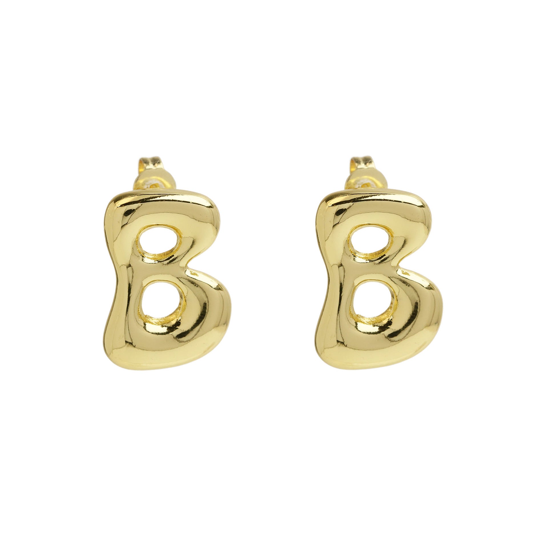 Wholesale  copper plated 18k real gold chubby bubble balloon 26 English letter earrings