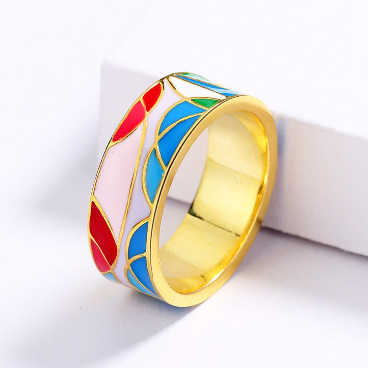 Wholesale Retro Geometric Irregular Color Matching Enamel Three-piece Set of Rings Necklaces Earrings ACC-NE-SMLK005