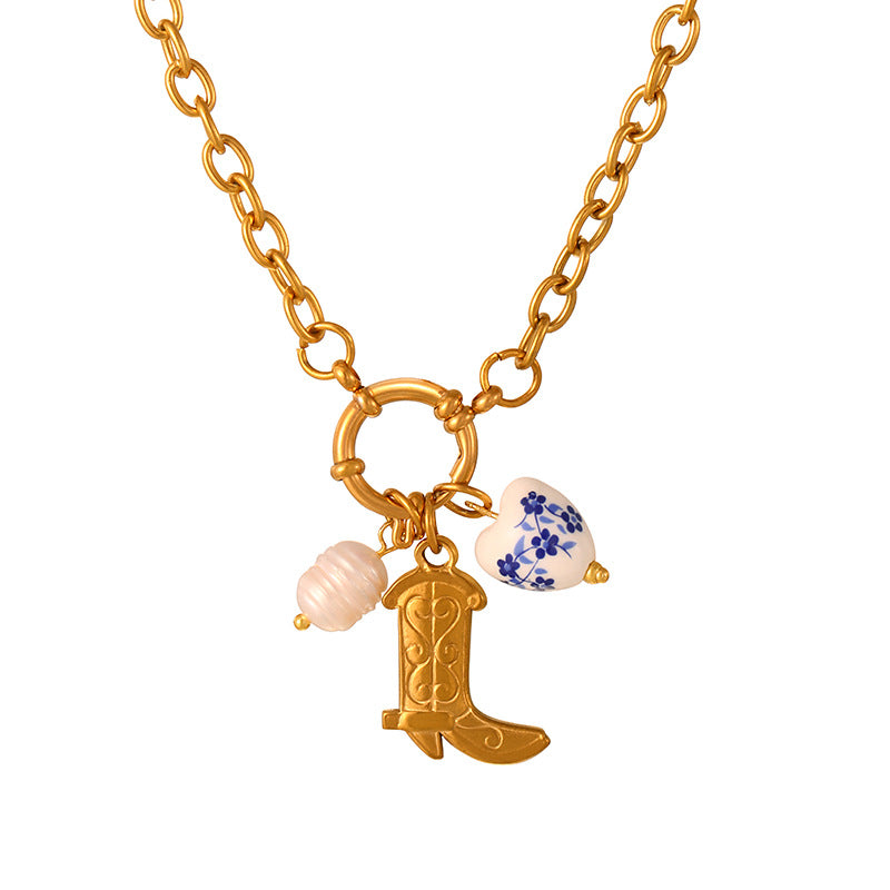 Wholesale Western cowboy boots titanium steel bull' s head  Necklace