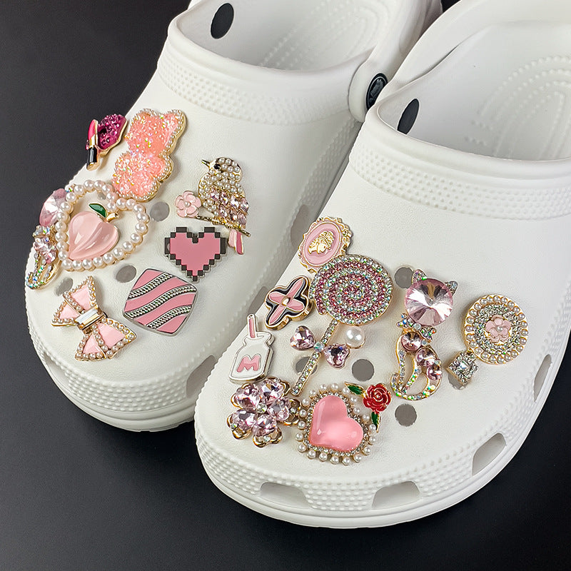 Wholesale Sweet Pink Princess Diamond Shoe Buckle Metal Charm Decorative Fashion Accessory For Sandals Gift Boutique Resale