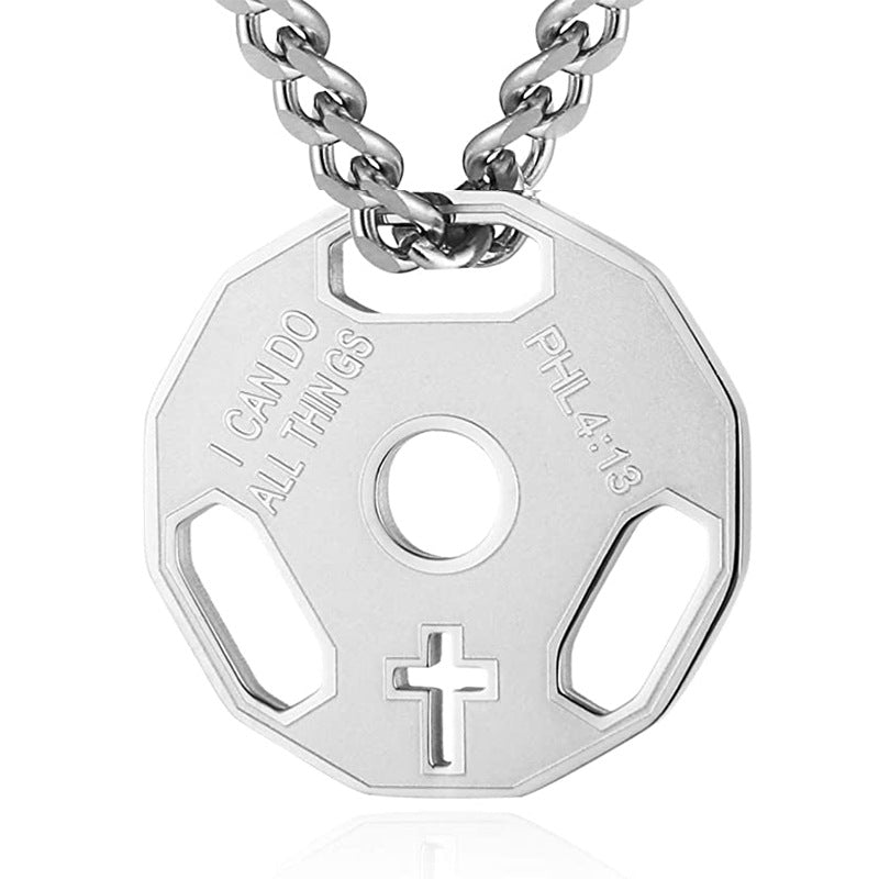 Wholesale Fitness Dumbbell Stainless Steel Necklace