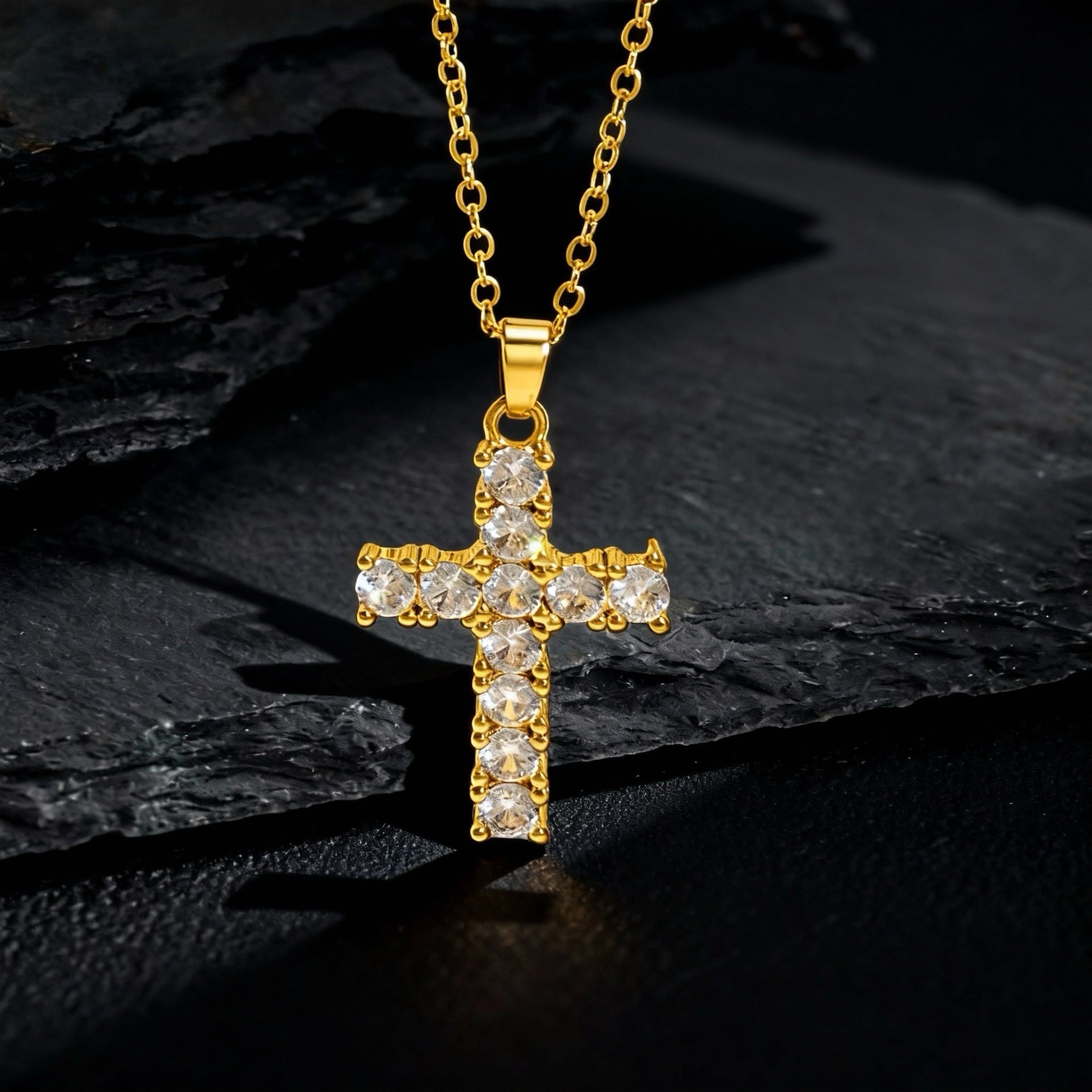 Wholesale Gold Plated Copper Cross Zircon Pendant Necklace Trendy Chic Collarbone Chain For Women