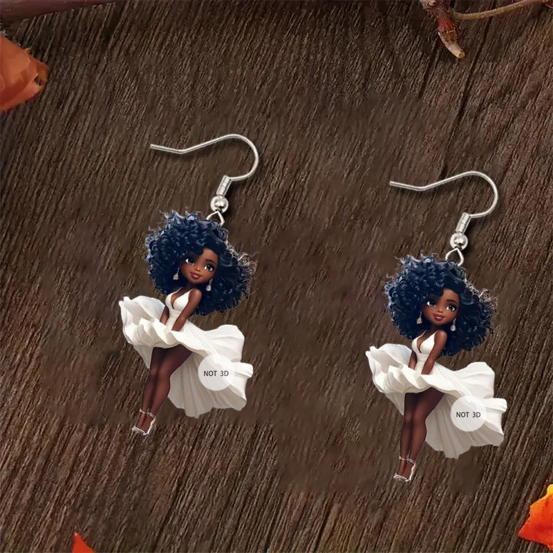 Wholesale White Dress Asian Girls 2D Acrylic Earrings