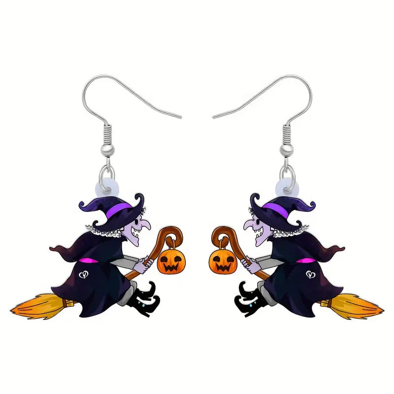 Wholesale Halloween cartoon broom witch pumpkin earrings