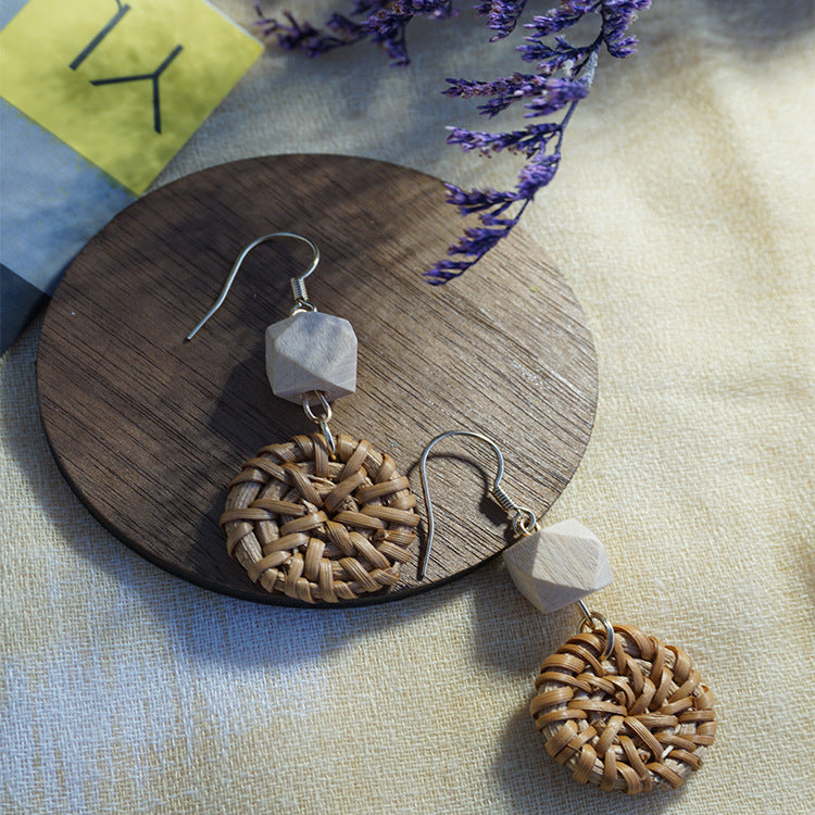 Wholesale Natural Rattan Round Earrings Beach Holiday Style ACC-ES-Jixuan005