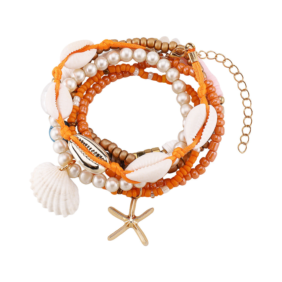 Wholesale Bohemian Ocean Style Shell Starfish Pendant Pearl Rice Beads Handmade Beaded Bracelet suit