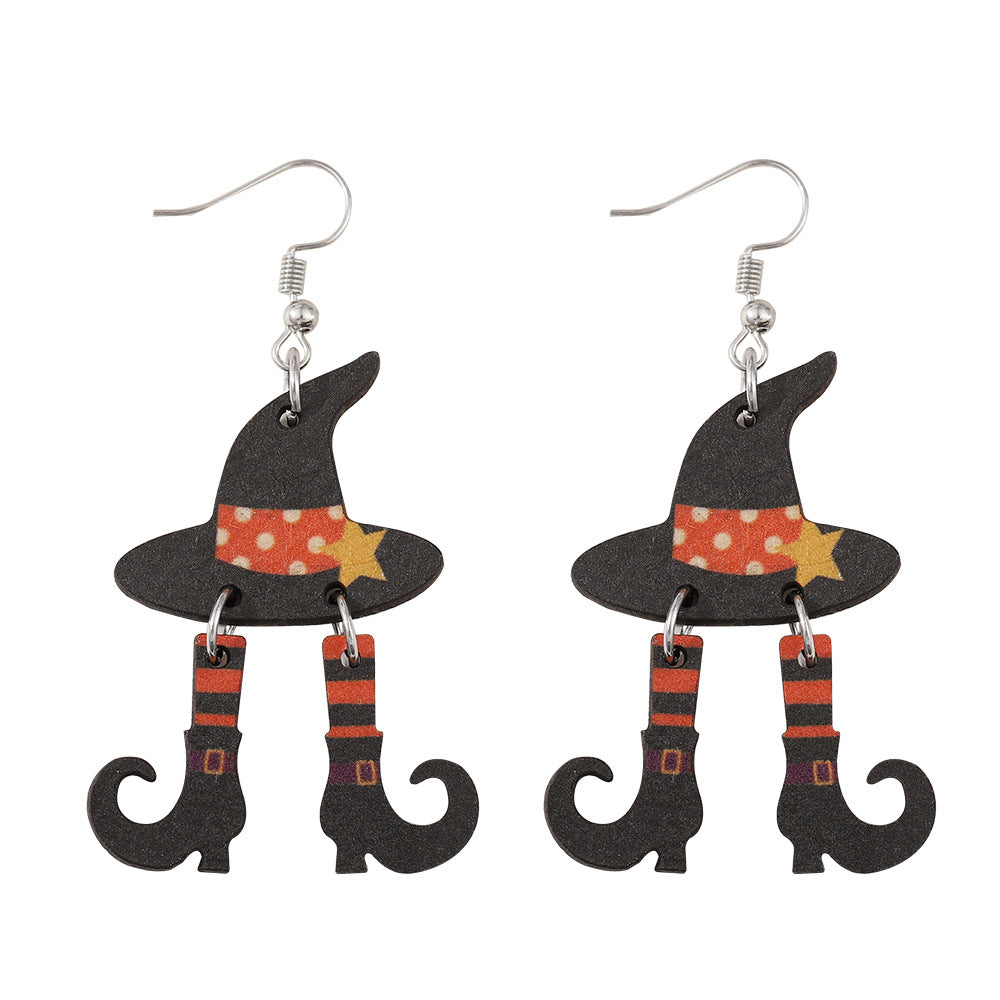 Wholesale Halloween Gothic Wind Witch Hat Boots Double Pendant Earrings