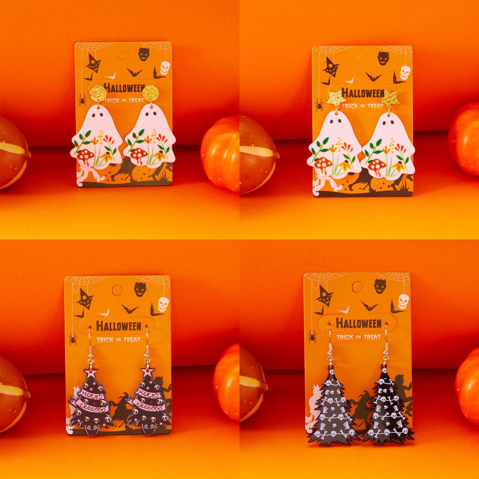 Wholesale Halloween Plate Earrings Acrylic Flower Ghost Skull Earrings