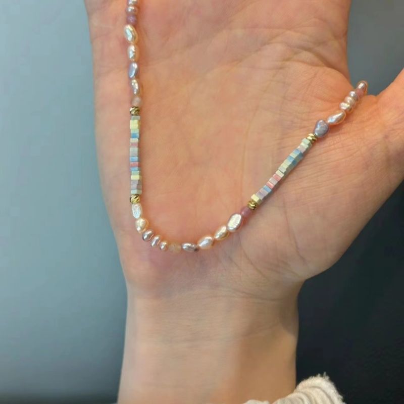 Wholesale  Irregular Pink Purple Beaded Necklace