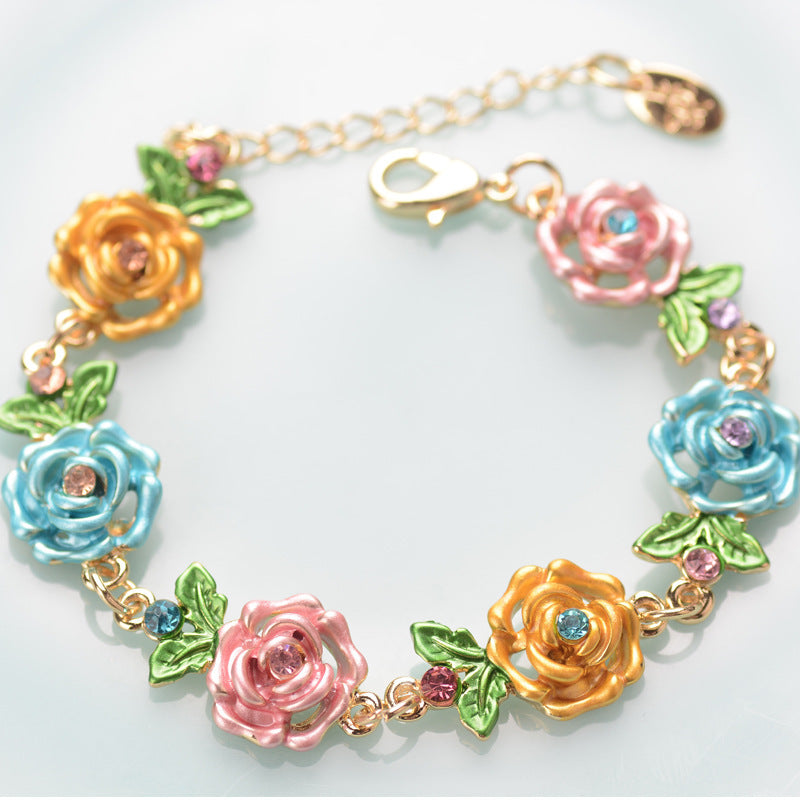 Wholesale Electroplated Alloy Cloisonne Flower Bracelet Retro Ethnic Women S Fashion Accessory