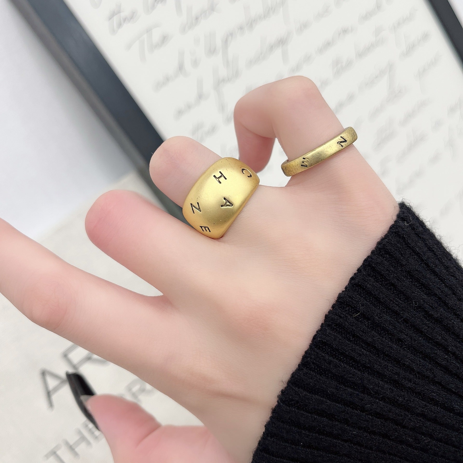 Wholesale Vintage Old silver Letter Wide Index Finger Ring