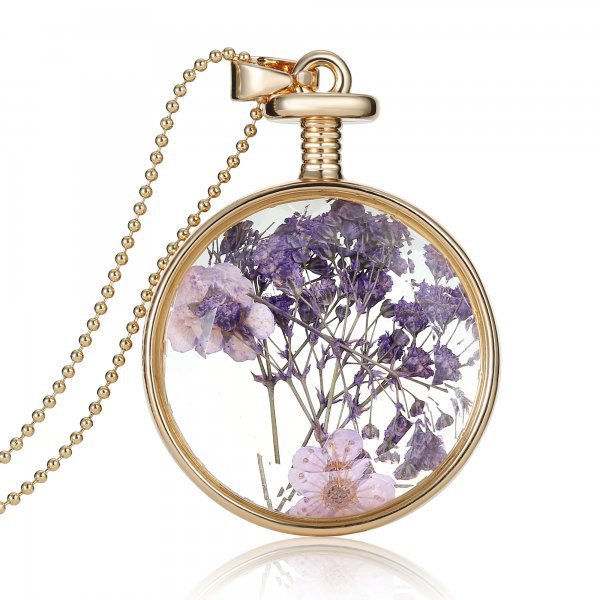 Wholesale Round Pendant Colorful Specimen Dried Flower Necklace  ACC-NE-YingHao004