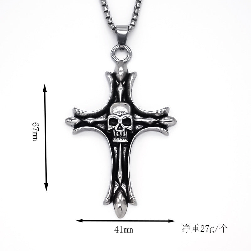 Wholesale Alloy Silver Punk Skull Cross Pendant Necklace Fashion Jewelry Accessory For Everyday