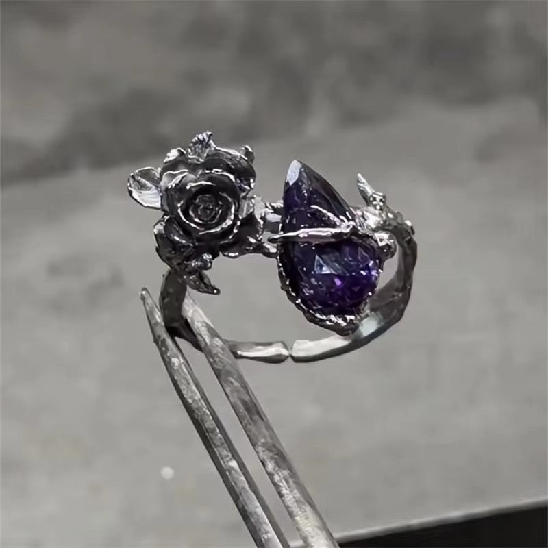 Wholesale Vintage Distressed Black Rose Finger Ring
