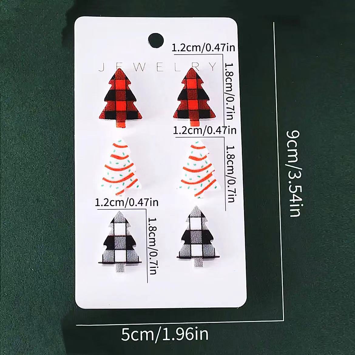 Wholesale Christmas Checkered Leopard Christmas Tree Print Acrylic Earrings Set ACC-ES-AnDao036