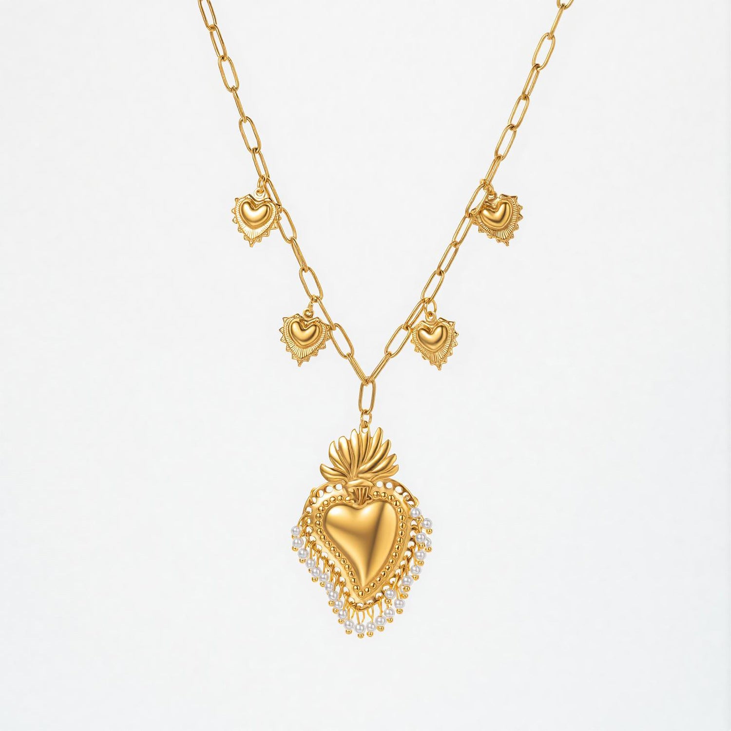 Wholesale Titanium Steel 18K Gold-Plated Heart Chain Necklaces