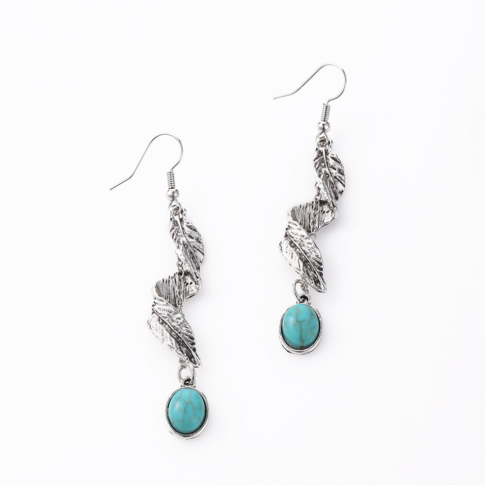 Wholesale  handmade exaggerated earrings  turquoise feather spiral earrings
