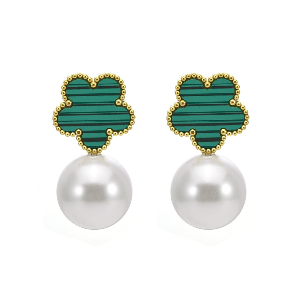 Wholesale Titanium Steel Five Leaf Flower Shell Earrings ACC-ES-QianHui004