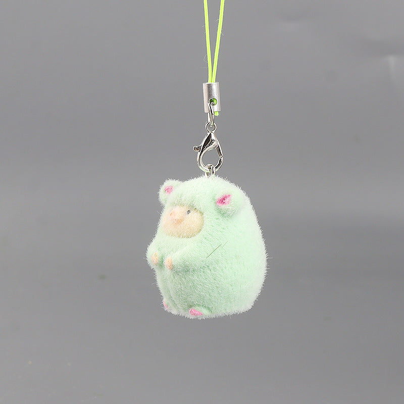 Wholesale Resin flocked 3D cartoon cute pig pendant keychain