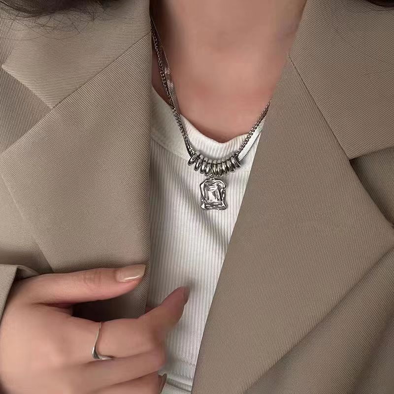 Wholesale Hip Hop Double Layer Square Zircon Necklace For Women Trendy Fashion Accessory Boutique Resale Gift