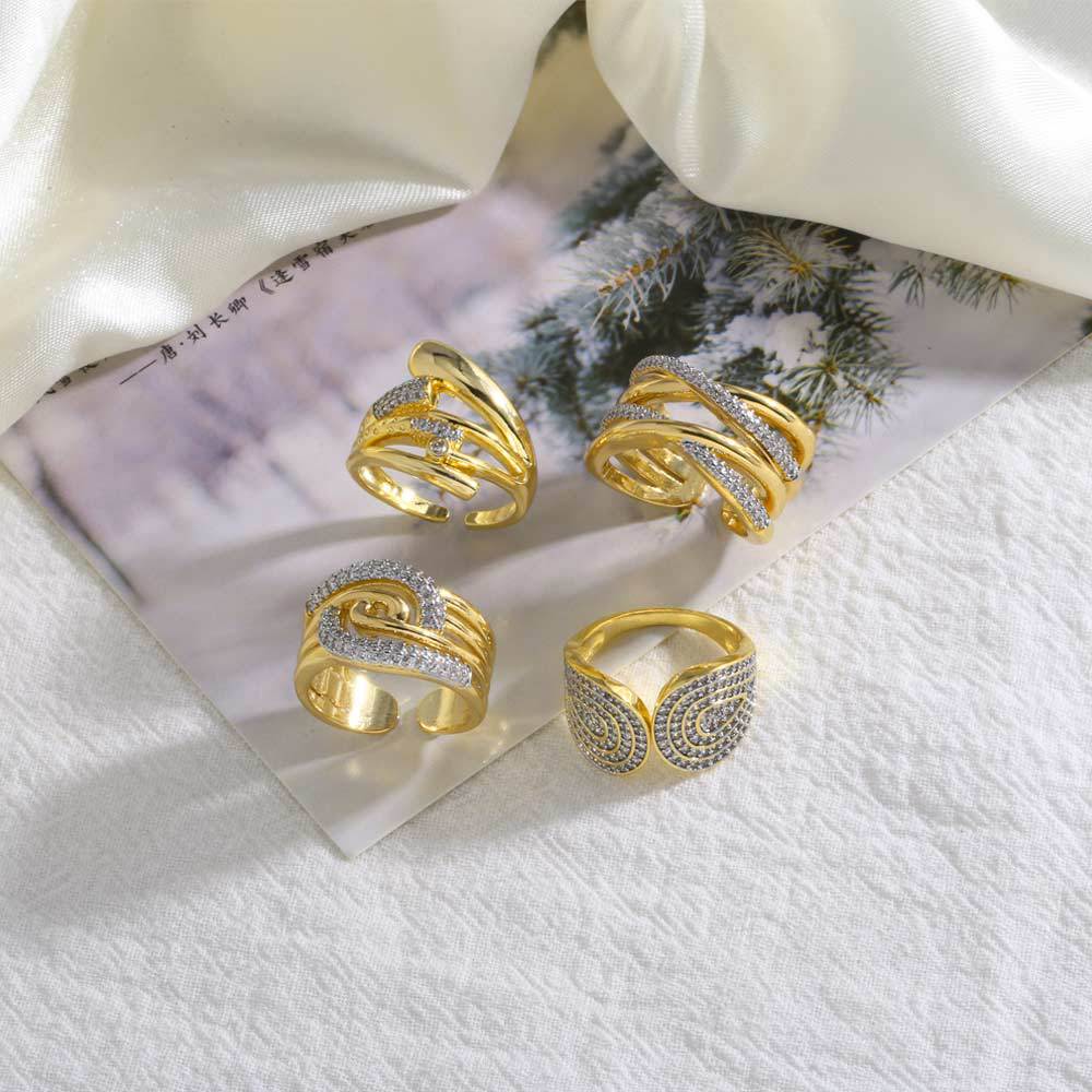 Wholesale cross two-color irregular opening copper plated 18k gold ring