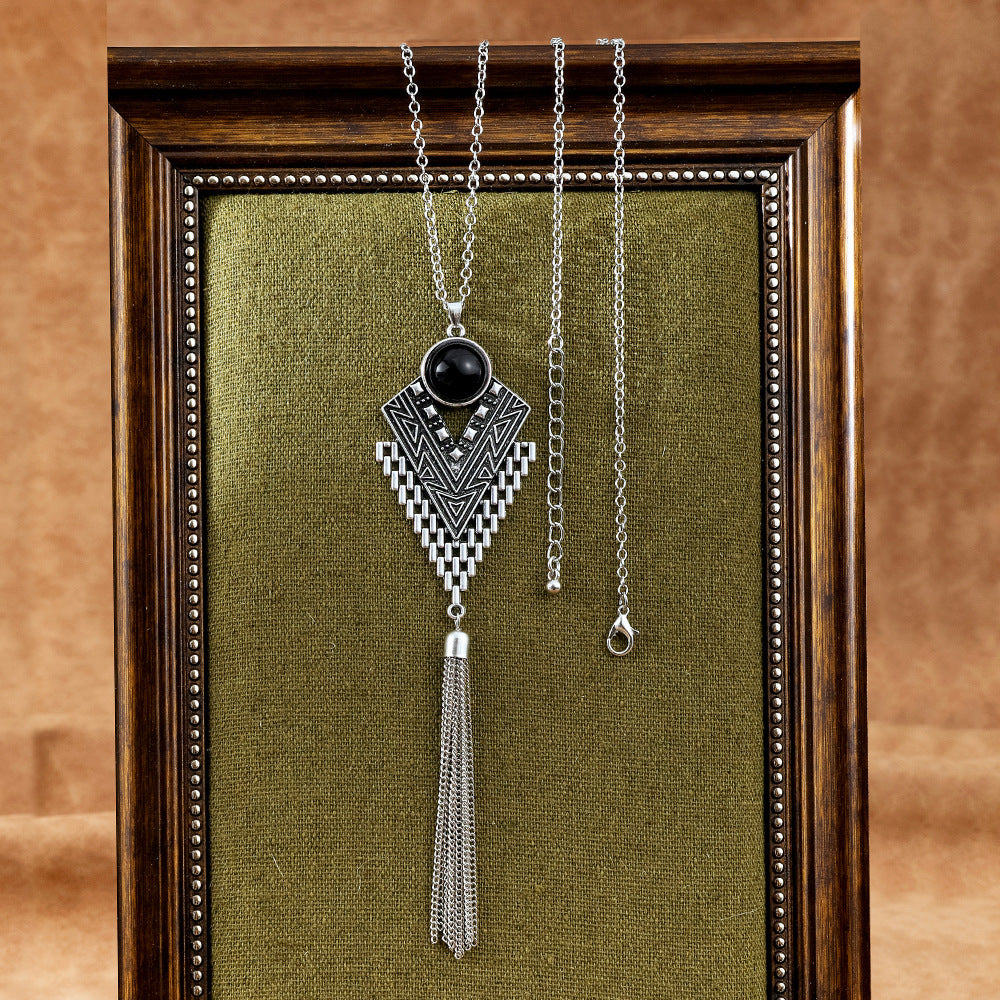 Wholesale European and American Foreign Trade Multi-Color Turquoise Fashionable Tassel Geometric Necklace Retro Ethnic Style Versatile Daily Accessories