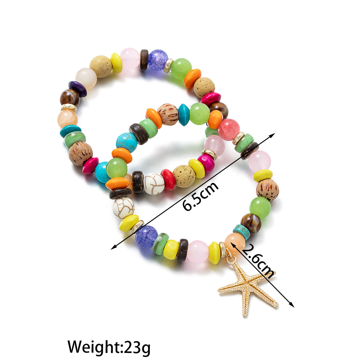Wholesale Alloy Starfish Pendant Colorful Volcanic Stone Turquoise Coconut Shell Beaded Elastic Bracelet