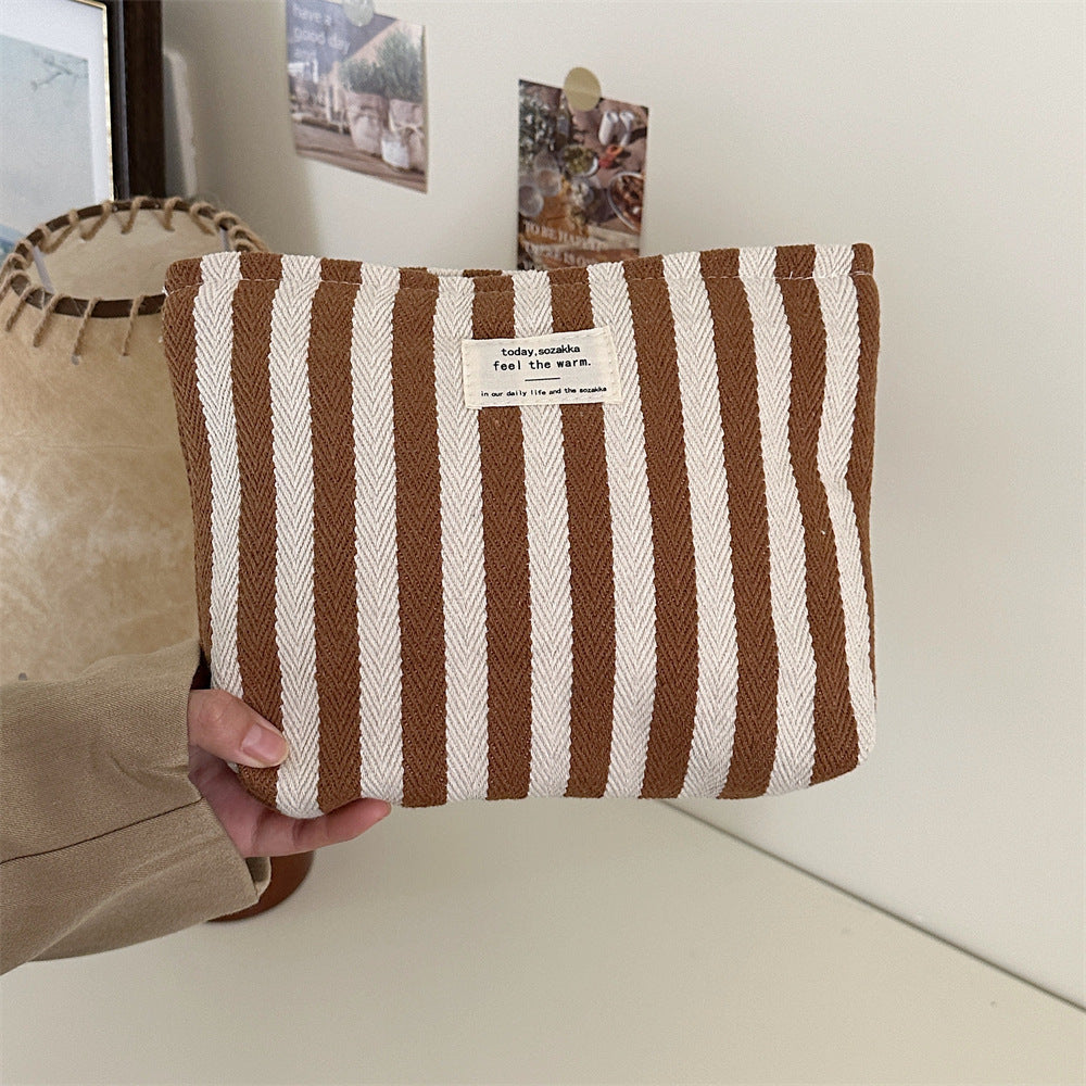 Wholesale Chic Striped Canvas Makeup Bag For Women Large Capacity Portable Toiletry Organizer Everyday Use Great For Resale