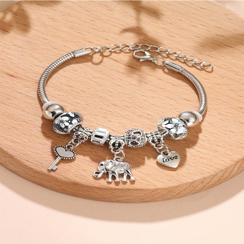 Wholesale Heart Shaped Rhinestone Stainless Steel Copper Alloy Beaded Bracelet ACC-BT-JingSY001
