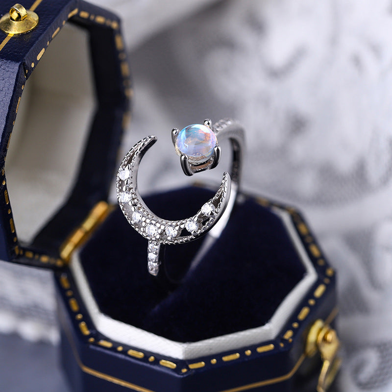 Wholesale Moonstone ring 925 silver inlaid natural blue Moonstone ring