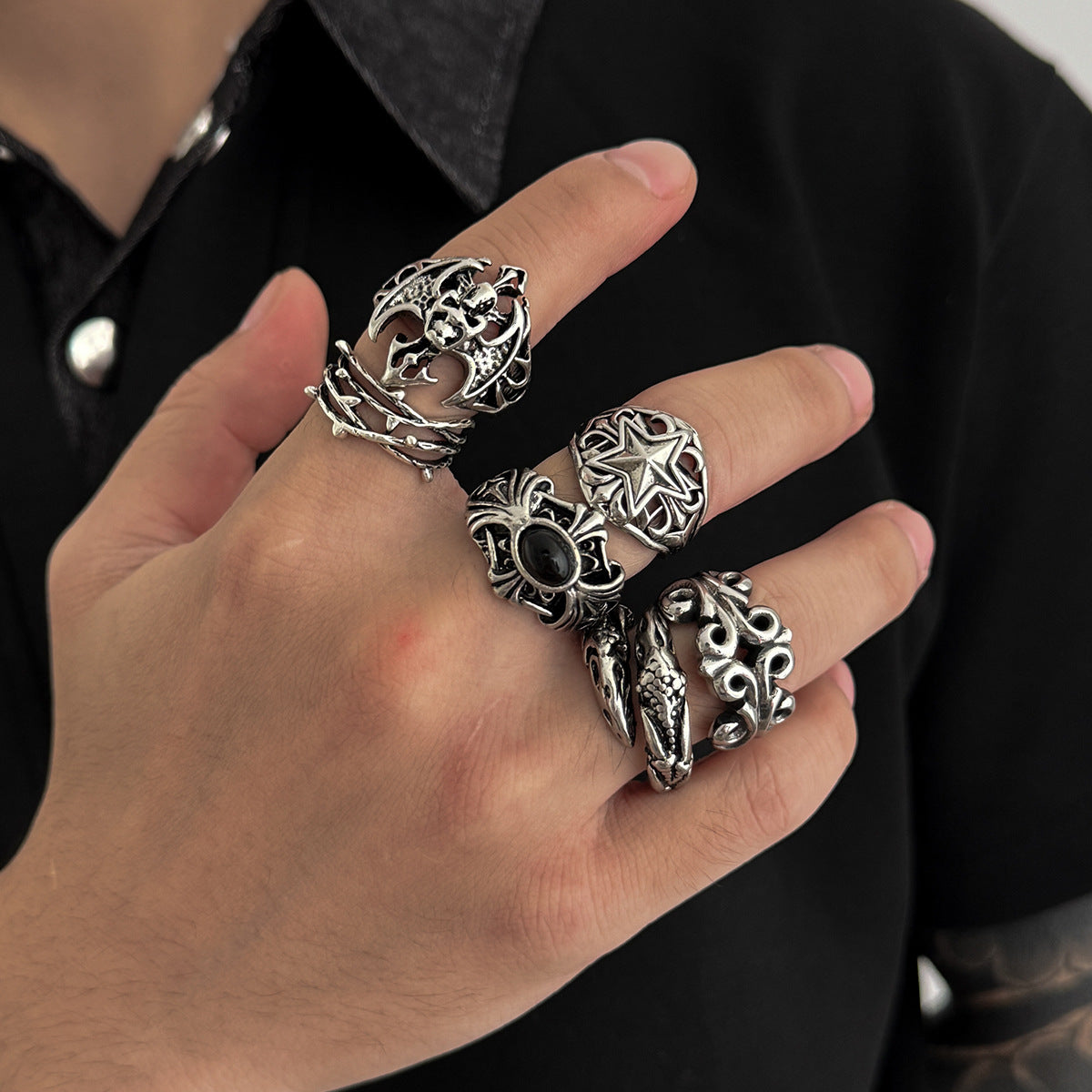 Wholesale Alloy Skull Ring Set Punk Gothic Jewelry Accessory for Men Hip Hop Style