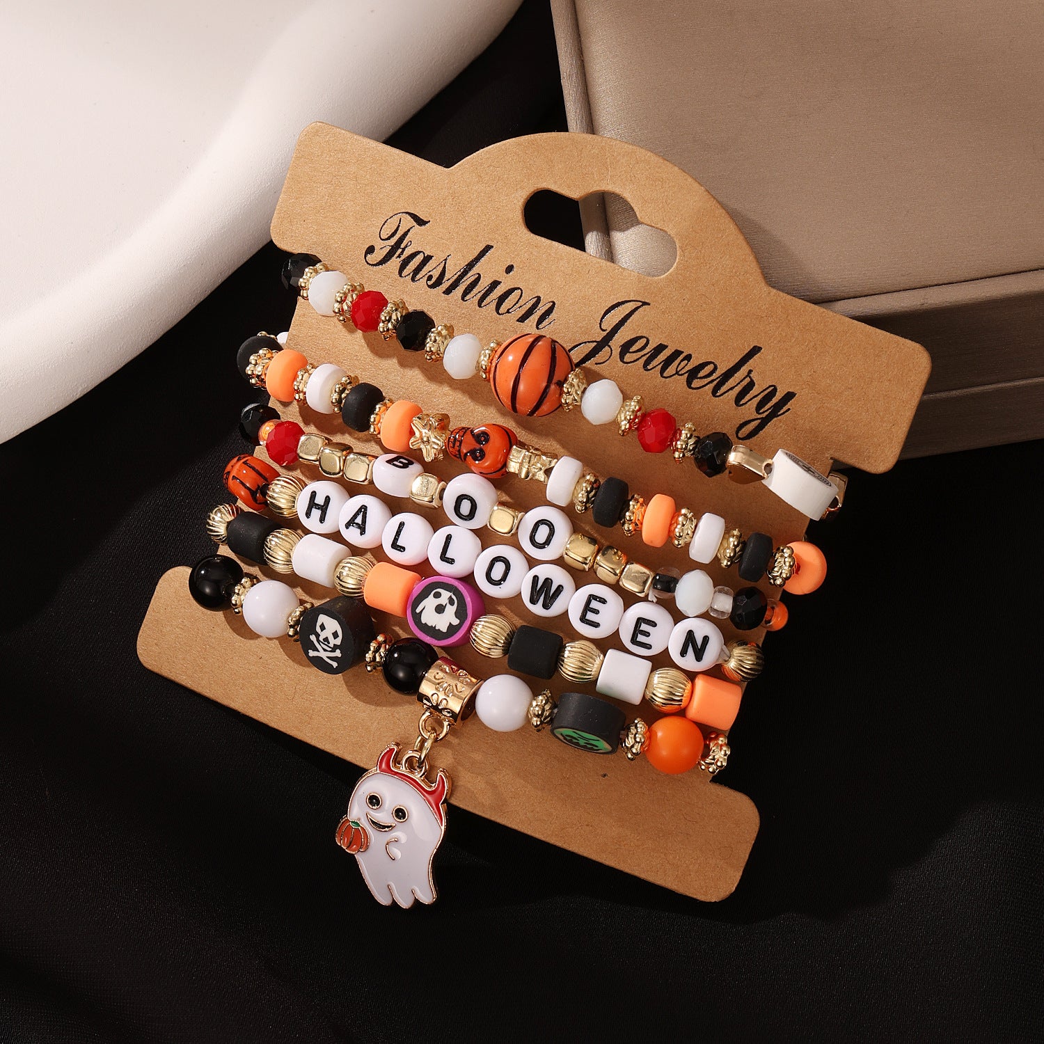 Wholesale  Halloween Funny Skull Skull Rice Bead Bracelet suit