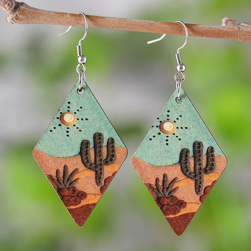 Wholesale Desert Cactus Sunrise Sunset Geometric Diamond Earrings