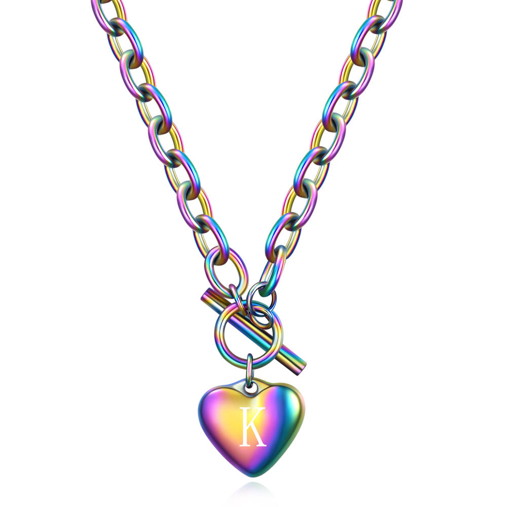 Wholesale Colorful 26 Letters Love Titanium Steel Necklace Heart Pendant Necklace ACC-NE-ZhongZhe001