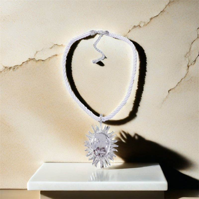 Wholesale White Twisted Thick Rope Sunflower Pendant Necklace