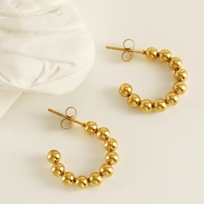Wholesale Stainless Steel 18K Gold Bead Earrings ACC-ES-ZhongXin009