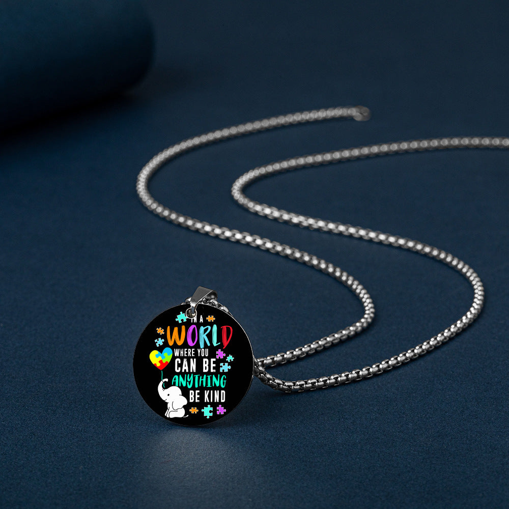 Wholesale Autism Color Printed Pendant Stainless Steel Necklace ACC-NE-HuanYu005