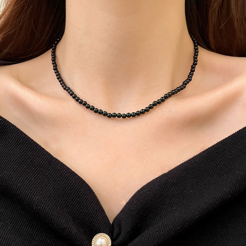 Wholesale Black Glass Pearl  Light Luxury  Pearl Necklace